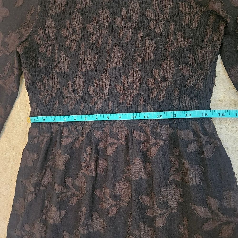 Pretty Garden Dress Women L Black Smocked Bodice Bishop Sleeves Goth Witchy Maxi - Picture 7 of 13